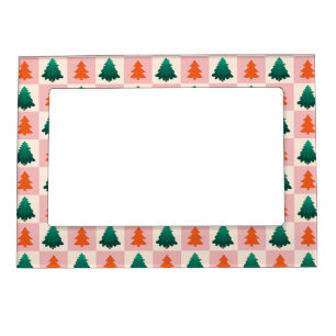 Red Green watercolor Merry Christmas tree pattern Magnetic Frame