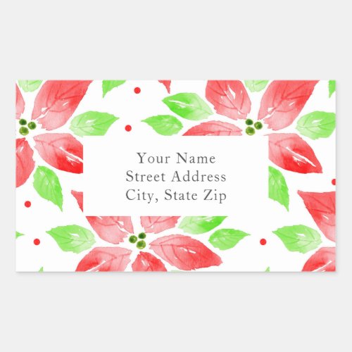 Red Green Watercolor Poinsettia Pattern labels