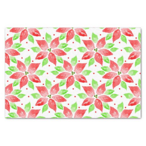 Red Green Watercolor Poinsettia Pattern Tissue Paper