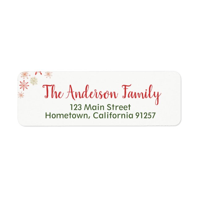 Red Green Watercolor Snowflake Address Labels (Front)