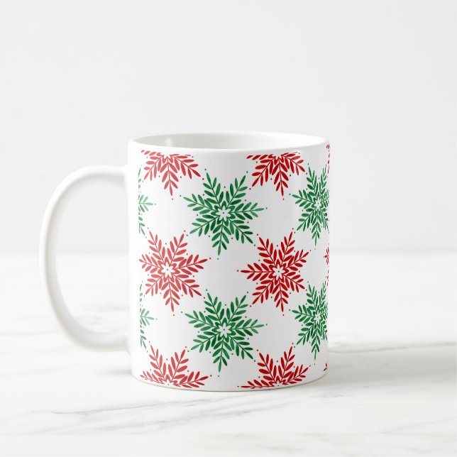 Red & Green Watercolor Snowflake Pattern 2 Coffee Mug (Left)