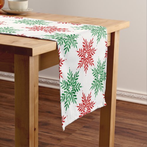 Red  Green Watercolor Snowflake Pattern 2  Short Table Runner