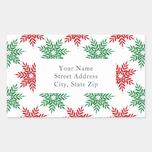 Red  Green Watercolor Snowflake Pattern Labels