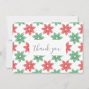 Red & Green Watercolor Snowflake Pattern Thank You Card