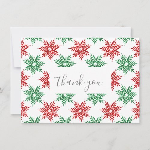 Red  Green Watercolor Snowflake Pattern Thank You Card