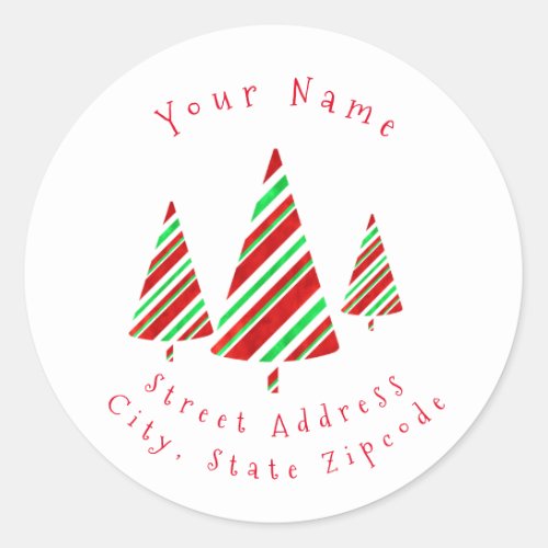 Red Green Watercolor Striped Trees Labels