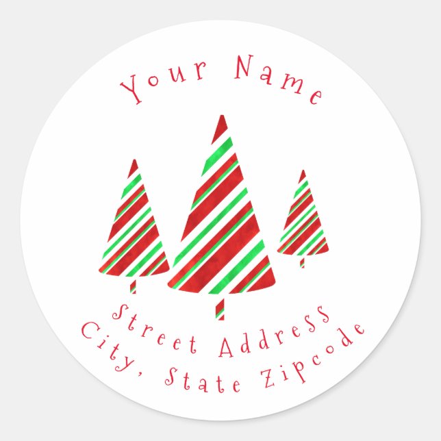 'Red Green Watercolor Striped Trees' Labels (Front)