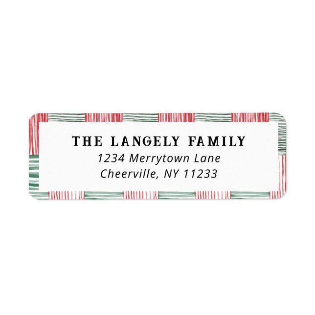 Red Green Watercolor Stripes Pattern One Photo Label (Front)