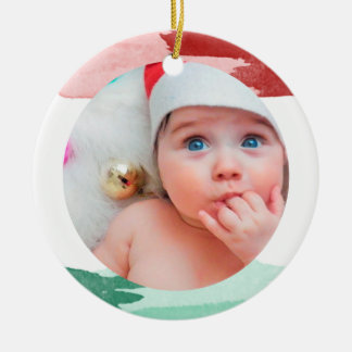 Red & Green Watercolour - My First Jul - Photo Ceramic Ornament