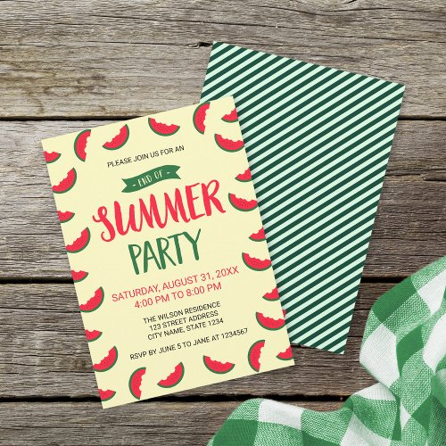 Red Green Watermelon End of Summer Party Invite