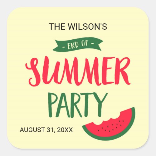 Red Green Watermelon End of Summer Party Square Sticker
