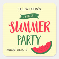 Red Green Watermelon End of Summer Party Square Sticker