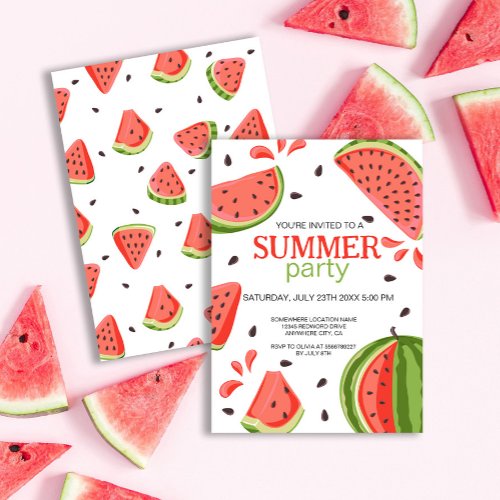Red Green Watermelon Slices summer party Invitation