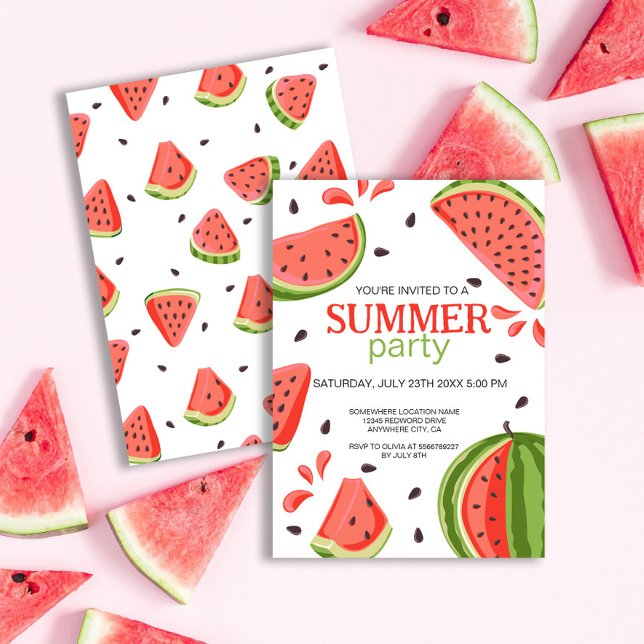 Red Green Watermelon Slices summer party Invitation (Creator Uploaded)