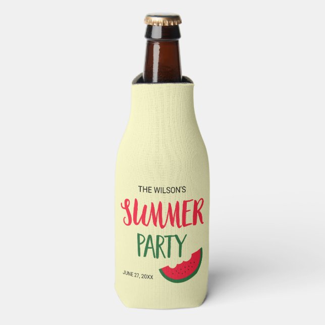 Red Green Watermelon Summer Party Bottle Cooler (Bottle Front)