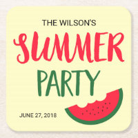 Red Green Watermelon Summer Party Square Paper Coaster