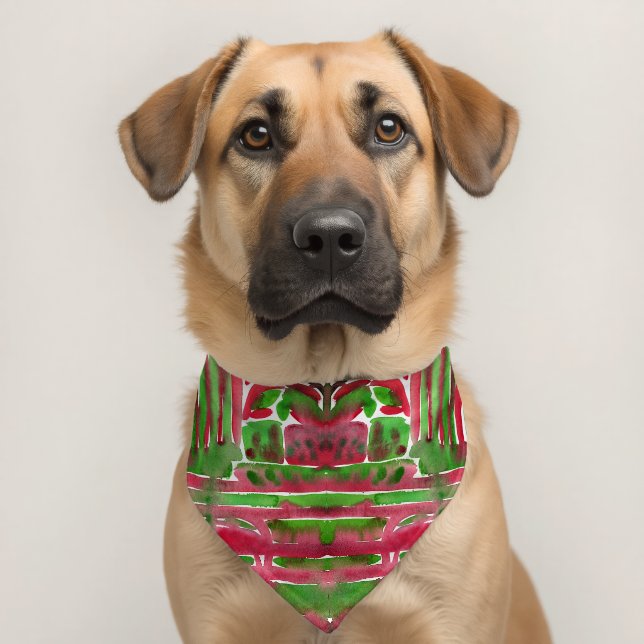 Red & Green waterolor art bandana Pet Bandana Collar (Dog 2)