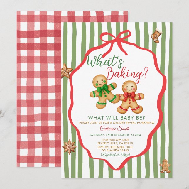 Red Green What's Baking Gingerbread Gender Reveal Invitation (Front/Back)