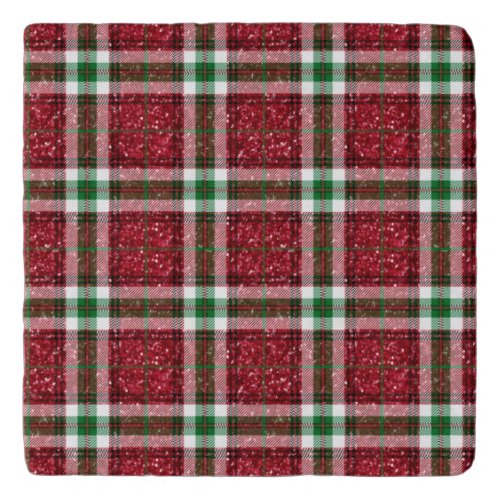 Red Green White and Brown Speckled Tartan Plaid Trivet