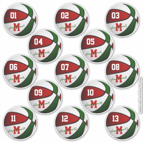 red green white basketball custom 13 players names sticker