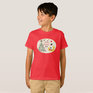 Red Green White Bear Tree Monogram Merry Christmas T-Shirt