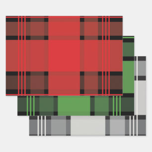 Red Green White Black Plaid Pattern Stripes Gift Wrapping Paper Sheets