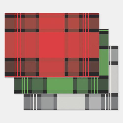 Red Green White Black Plaid Pattern Stripes Gift Wrapping Paper Sheets