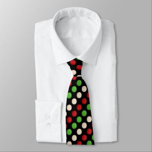 Red Green White Black Polka Dot Neck Tie