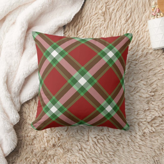 Red Green White Buffalo Lumberjack Plaid Pattern Throw Pillow (Blanket)