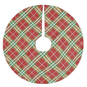 Red Green White Buffalo Plaid Christmas Holiday Brushed Polyester Tree Skirt