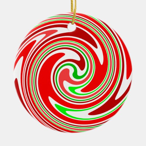 Red Green White Candy Cane Spiral Swirl Ceramic Ornament