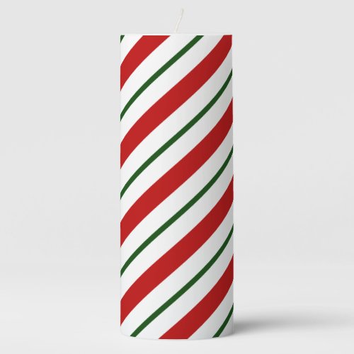 Red Green  White Candy Cane Stripes Christmas Pillar Candle