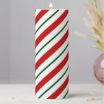 Red Green &amp; White Candy Cane Stripes Christmas Pillar Candle
