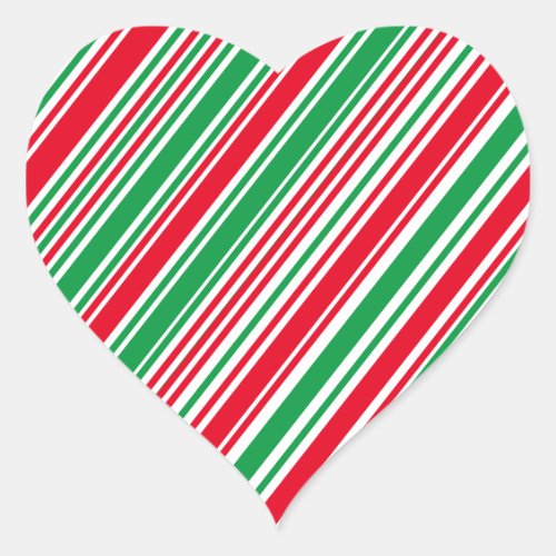 Red Green White Candy Cane Strips Heart Sticker