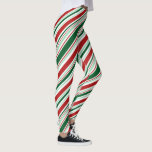 Red Green White Candy Stripes Christmas Pattern Leggings<br><div class="desc">Diagonal red,  mint green,  dark green,  and white candy stripes in varying widths form a modern Christmas pattern.

To see the design Mixed Red,  Green,  White Stripes on other items,  click the "Rocklawn Arts" link below.

Digitally created image.
Copyright ©Claire E. Skinner. All rights reserved.</div>