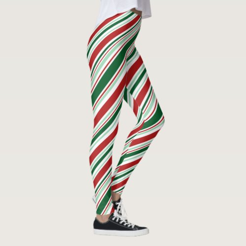 Red Green White Candy Stripes Christmas Pattern Leggings