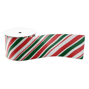 Red Green White Candy Stripes Grosgrain Ribbon