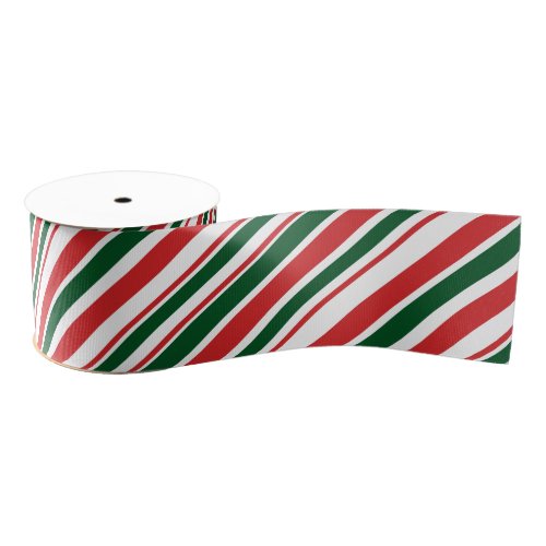 Red Green White Candy Stripes Grosgrain Ribbon