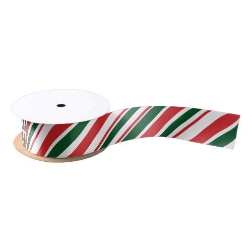 Red Green White Candy Stripes Satin Ribbon