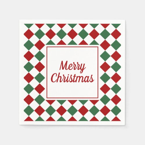Red Green White Checked Merry Christmas Party Napkins