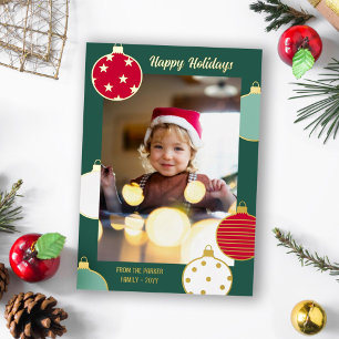 Red Green White Christmas Baubles Happy Holidays Foil Holiday Card