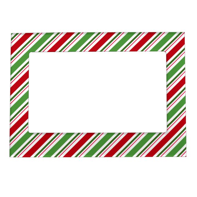 RED GREEN WHITE CHRISTMAS CANDY CANE STRIPES MAGNETIC FRAME (Front)