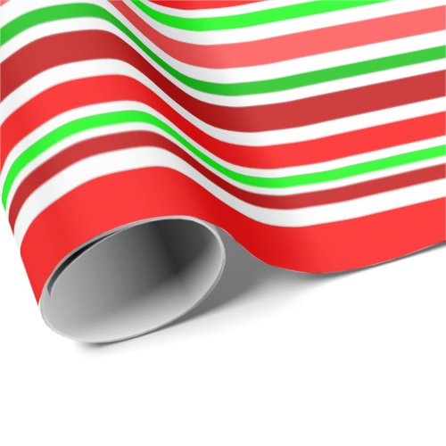 Red Green White Christmas Candy Cane Style Stripes Wrapping Paper