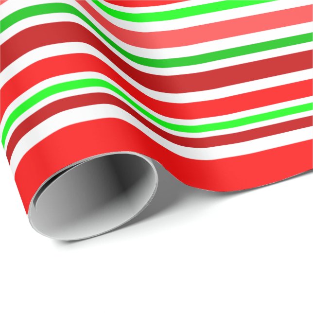 Red Green White Christmas Candy Cane Style Stripes Wrapping Paper (Roll Corner)