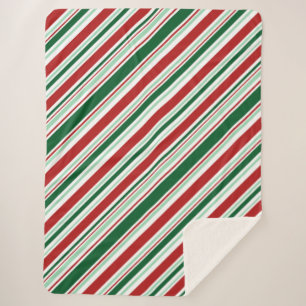 Red, Green, White Christmas Candy Stripes Sherpa Blanket