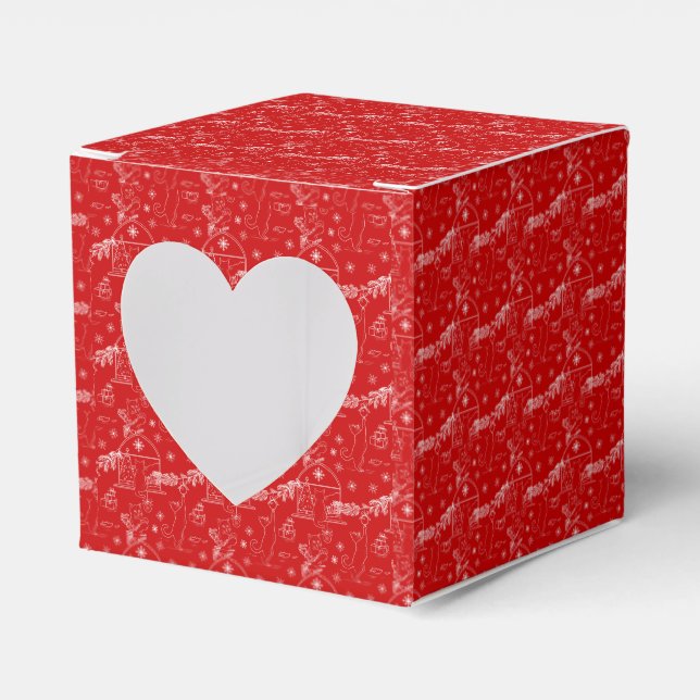 Red green & white Christmas winter cats Favor Boxes (Front Side)