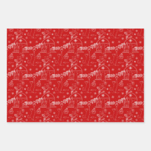 Red green & white Christmas winter cats Wrapping Paper Sheets