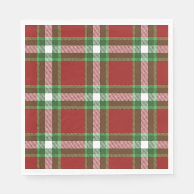 Red Green White Cool Red Lumberjack Plaid Pattern Napkins (Front)