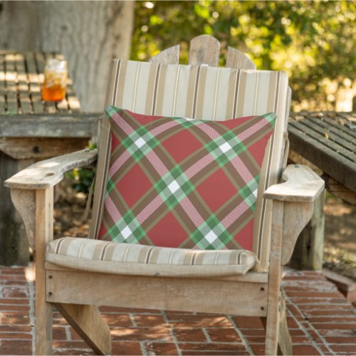 Red Green White Cool Red Lumberjack Plaid Pattern Outdoor Pillow