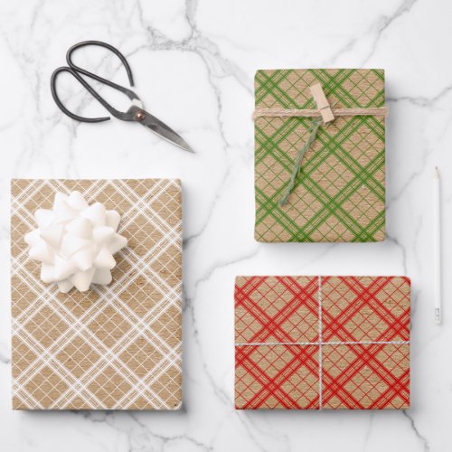 Red Green White Country Gingham On Kraft Colored Wrapping Paper Sheets